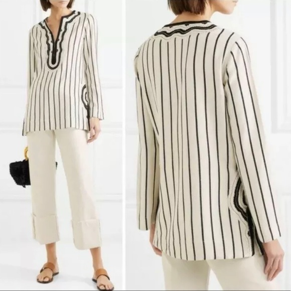 NEW Tory Burch Long Sleeve Stripe Tunic Top Size 2 Rayon Slub Stripe Tunic $348 - Picture 3 of 9